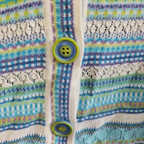 Marisa Canvas Women's Sz Med blue green vneck button sweater short sleeve - Picture 3 of 11